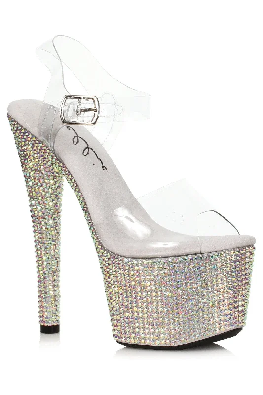 Ellie Shoes 709-ZIAMOND Clear Rhinestone Covered Platform