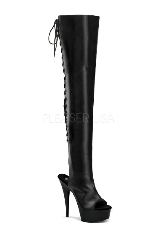 DELIGHT-3017 Platform Boot  | Black Faux Leather