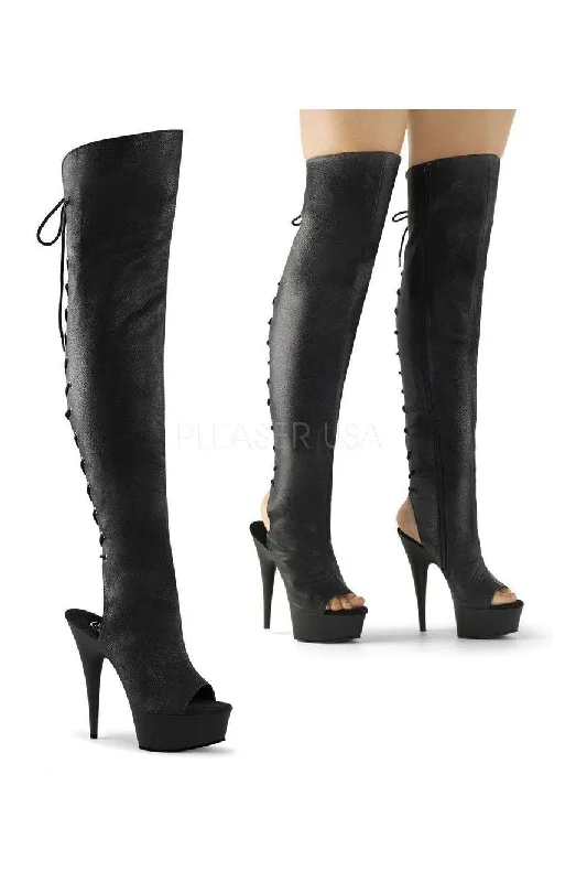 DELIGHT-3019 Platform Boot  | Black Faux Leather