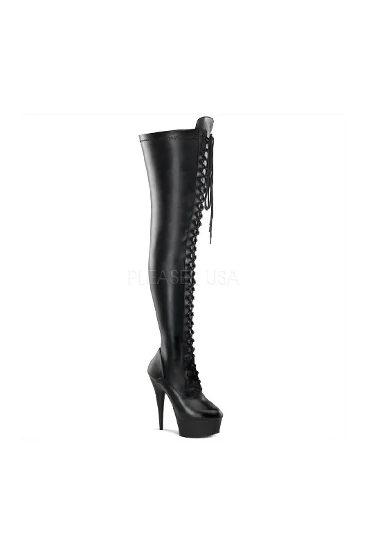 DELIGHT-3023 Platform Boot  | Black Faux Leather