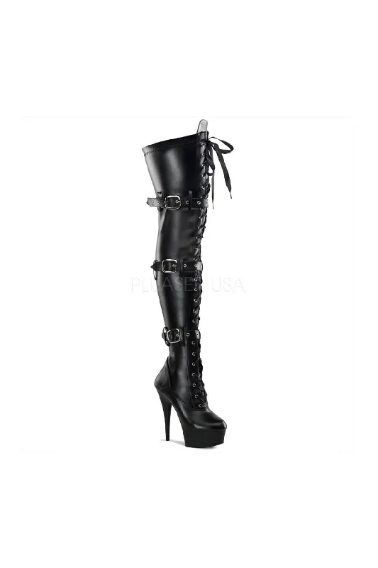 DELIGHT-3028 Platform Boot  | Black Faux Leather