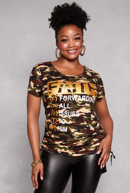 Plus Size Camo Faith Foil Screen Graphic Tee