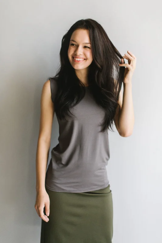 Modest Basic Layering Tank In Charcoal FINAL SALE