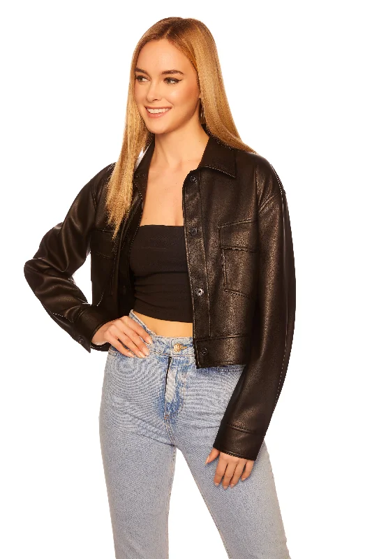 faux leather crop cargo jacket