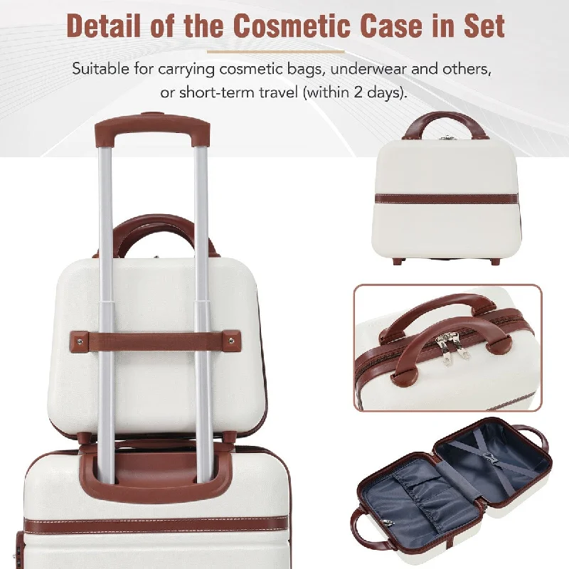 Leather luggage handles for a comfortable and stylish grip3 Piece Sets Expandable Hardshell Suitcase w/ Spinner Wheels, Lightweight Luggage w/ Travel Makeup Cases (12/20/28)", Ivory Leather luggage handles for a comfortable and stylish grip3 Piece Sets Expandable Hardshell Suitcase w/ Spinner Wheels, Lightweight Luggage w/ Travel Makeup Cases (12/20/28)", Ivory