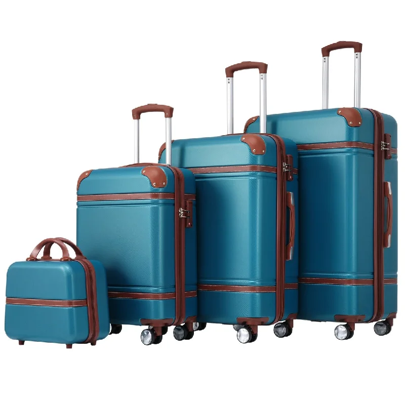 Leather luggage handles for a comfortable and stylish gripCarry On Luggage Set 4 Piece Trolley Case Hardshell Suitcase w/ TSA Lock Spinner Wheels and Cosmetic Case Spinner Suitcase, Blue Leather luggage handles for a comfortable and stylish gripCarry On Luggage Set 4 Piece Trolley Case Hardshell Suitcase w/ TSA Lock Spinner Wheels and Cosmetic Case Spinner Suitcase, Blue