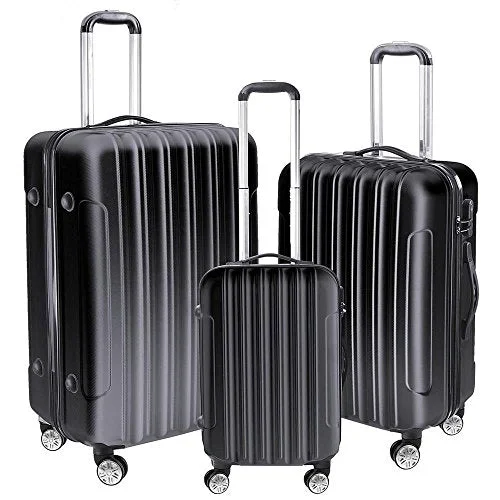 Hanging toiletry bags with multiple compartments for bathroom essentialsGHP Set of 3 Black ABS Hard Shell 190D Polyester Lining Trolley Case Luggage Set Hanging toiletry bags with multiple compartments for bathroom essentialsGHP Set of 3 Black ABS Hard Shell 190D Polyester Lining Trolley Case Luggage Set