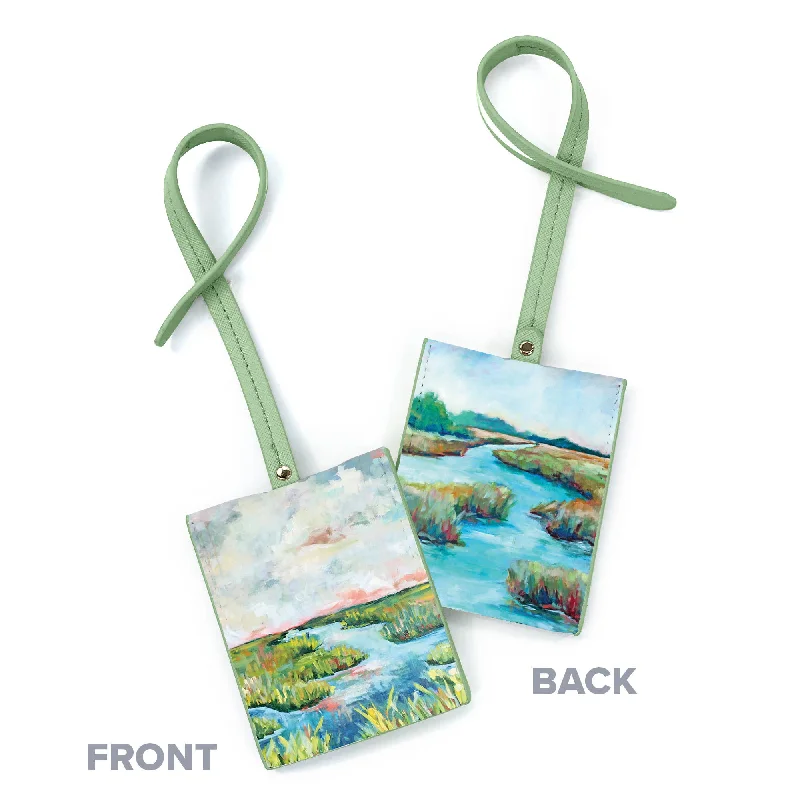 Leather luggage handles for a comfortable and stylish gripOn Sale- GreenBox Art - El Bridge Views Luggage Tag- $10 Leather luggage handles for a comfortable and stylish gripOn Sale- GreenBox Art - El Bridge Views Luggage Tag- $10