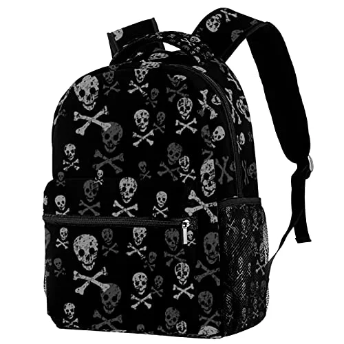 Leather luggage handles for a comfortable and stylish gripLORVIES Skull And Bones Lightweight School Classic Backpack Travel Rucksack for Girls Women Kids Teens Leather luggage handles for a comfortable and stylish gripLORVIES Skull And Bones Lightweight School Classic Backpack Travel Rucksack for Girls Women Kids Teens