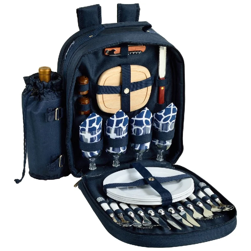 Leather luggage handles for a comfortable and stylish gripPicnic at Ascot - Deluxe Equipped 4 Person Picnic Backpack with Cooler & Insulated Wine Holder - Trellis Blue Leather luggage handles for a comfortable and stylish gripPicnic at Ascot - Deluxe Equipped 4 Person Picnic Backpack with Cooler & Insulated Wine Holder - Trellis Blue