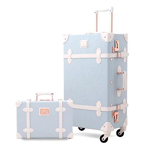 Luggage trolley organizers to hold small items like keys and phonesUNIWALKER Retro Luggage Set 20 inch Women Cute Suitcase with 12 inch Carry on Handbag (Embossed Blue) Luggage trolley organizers to hold small items like keys and phonesUNIWALKER Retro Luggage Set 20 inch Women Cute Suitcase with 12 inch Carry on Handbag (Embossed Blue)