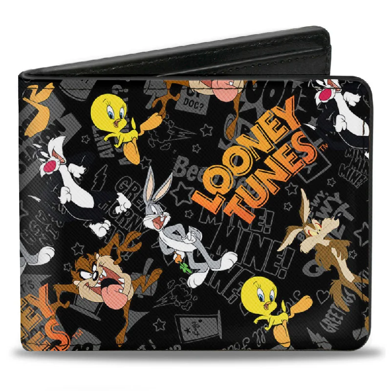 Money clips with built-in bottle openersMoney clips with built-in bottle openersBi-Fold Wallet - LOONEY TUNES 6-Character Poses Elements Scattered Black Gray Oranges