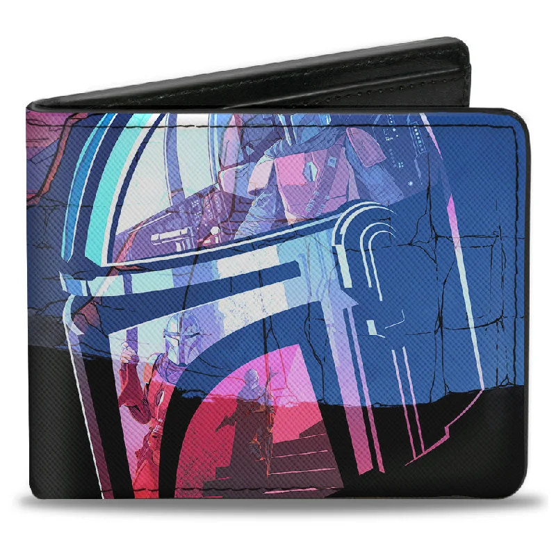 Luxury leather money clips with card slotsLuxury leather money clips with card slotsBi-Fold Wallet - Star Wars The Mandalorian Helmet Scene Reflections + MANDALORIAN BOUNTY HUNTER Logo Full Color Black White