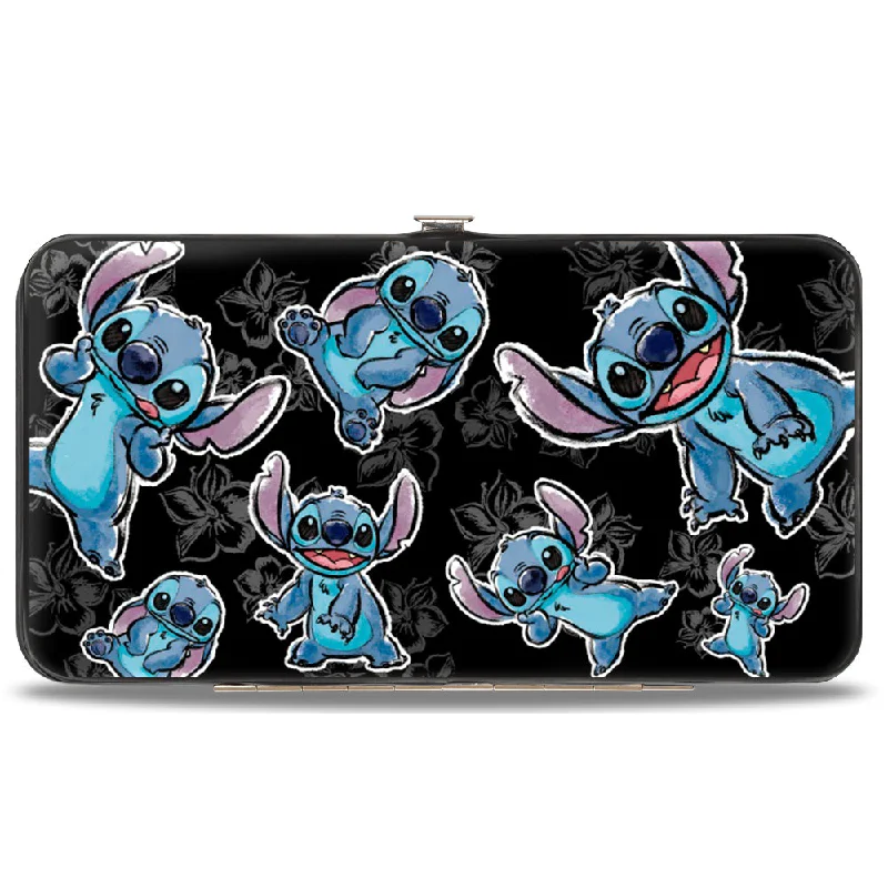 Money clips with magnetic closureMoney clips with magnetic closureHinged Wallet - Stitch 3-Poses Scattered Hibiscus Sketch Black Grays Money clips with magnetic closureMoney clips with magnetic closureHinged Wallet - Stitch 3-Poses Scattered Hibiscus Sketch Black Grays