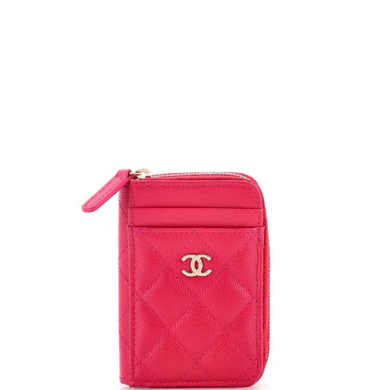 Money clips for women with sleek designsCC Card Holder Zip Coin Purse Quilted Caviar
