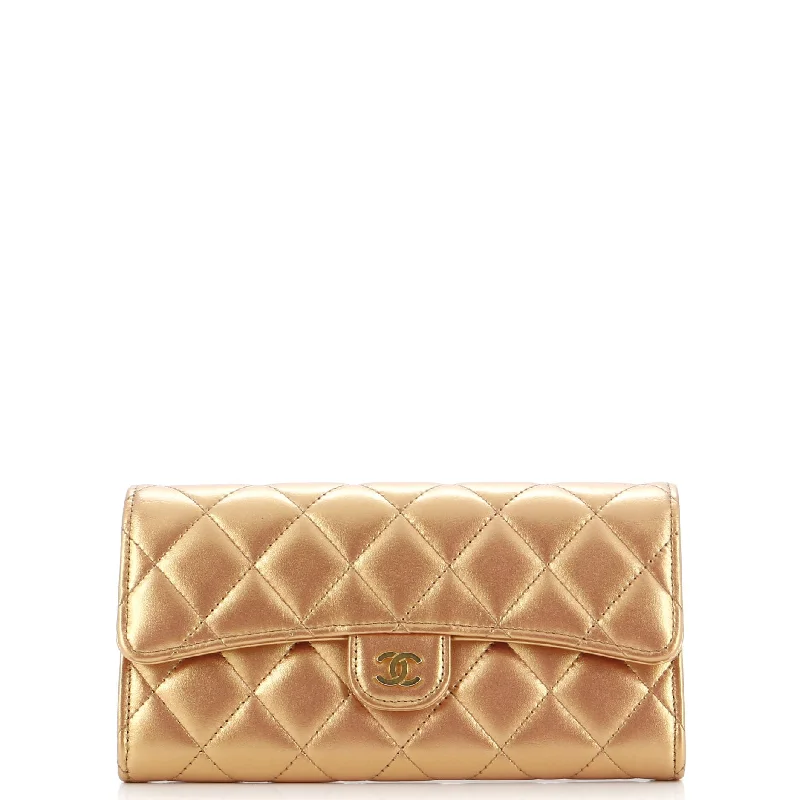 Custom money clips for corporate giftsCC Gusset Classic Flap Wallet Quilted Metallic Lambskin Long