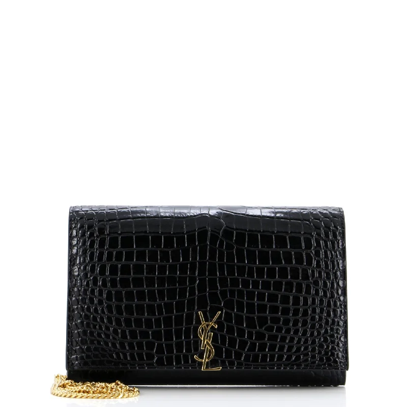 Slim money clips for minimalist walletsClassic Monogram Flap Chain Wallet Crocodile Embossed Leather