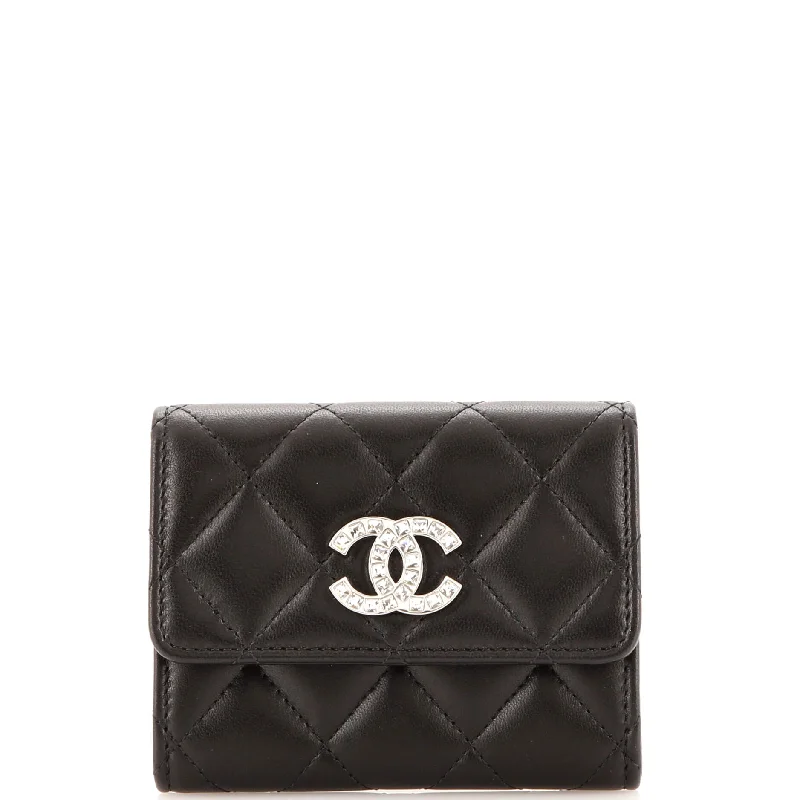 Luxury leather money clips with card slotsCrystal CC Flap Card Case Quilted Caviar