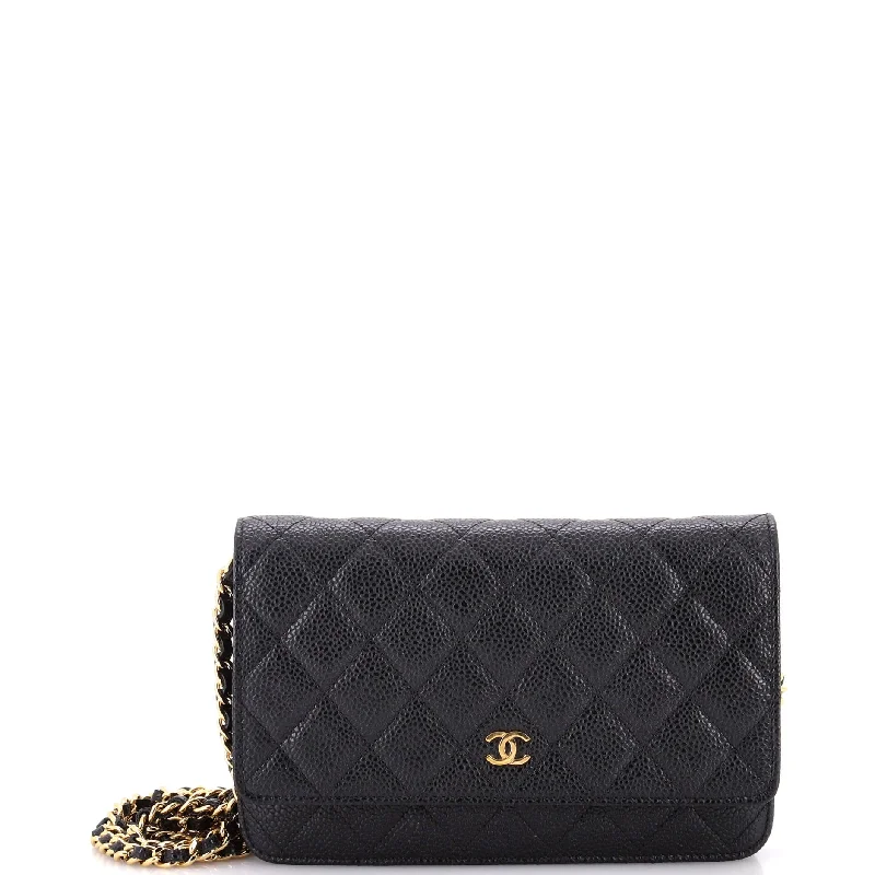 Luxury leather money clips with card slotsWallet on Chain Quilted Caviar