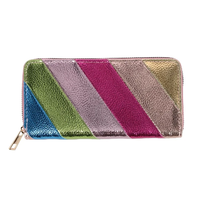 Custom money clips for corporate giftsWomen's Vegan Leather Rainbow Striped Wallet